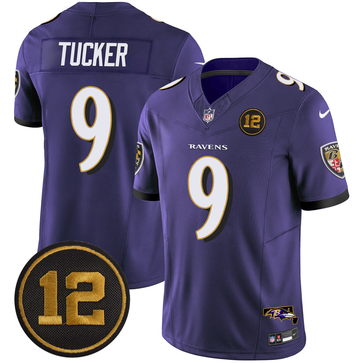 Men's Ravens Jacoby Jones Patch Vapor Limited Jersey - All Stitched - Purple - Justin Tucker — view 1