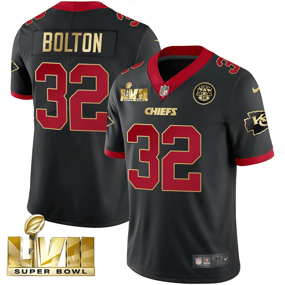 Men's Chiefs Super Bowl LVII Gold Trim Vapor V2 Jersey - All Stitched - Black - Nick Bolton — view 1