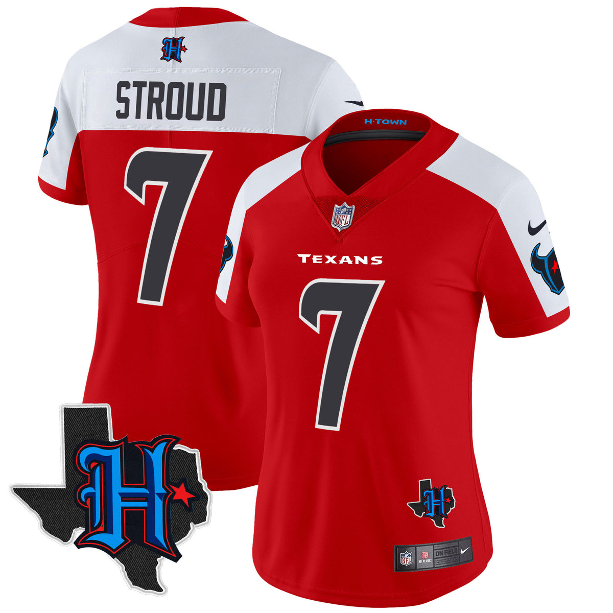 Women's Houston Texans 2024 Texas Patch Vapor Limited Jersey - All Stitched - Red Alternate - C.J. Stroud — view 1