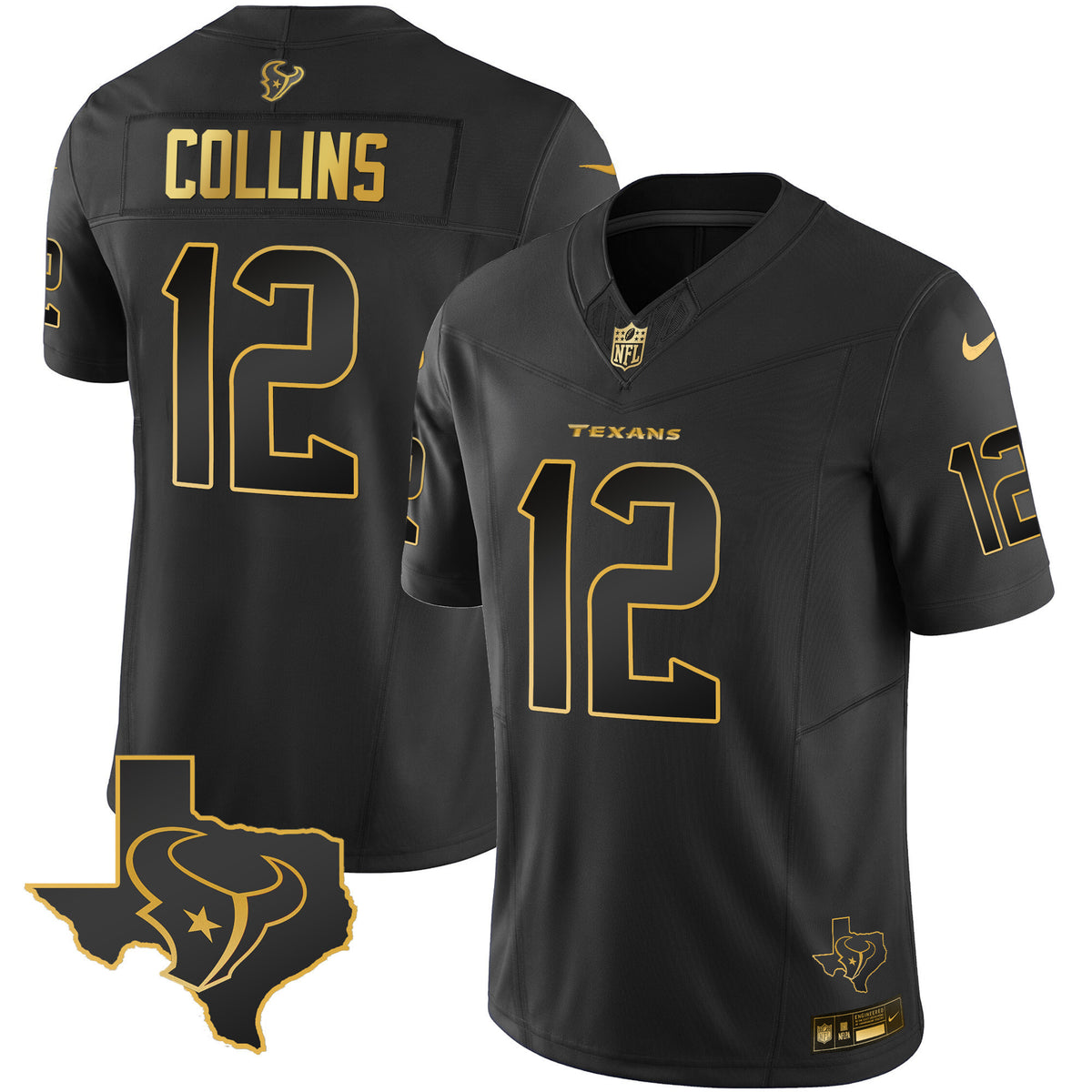 Men's Houston Texans Gold Vapor Limited Jersey - All Stitched - Black Gold - Nico Collins — view 1