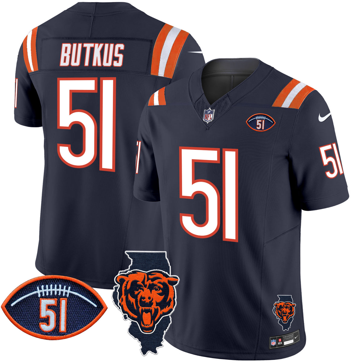 Men's Bears Illinois Patch Vapor Limited Jersey V2 - All Stitched - Navy - Dick Butkus — view 1