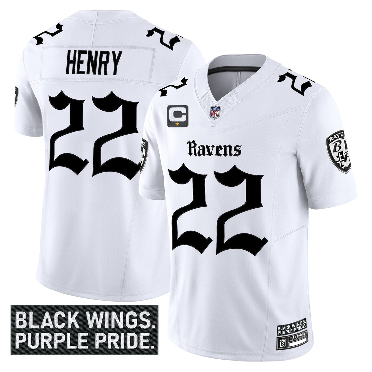 Men's Baltimore Ravens 'Gothic Nevermore Edition' Vapor Limited Jersey - All Stitched - White - Derrick Henry — view 1