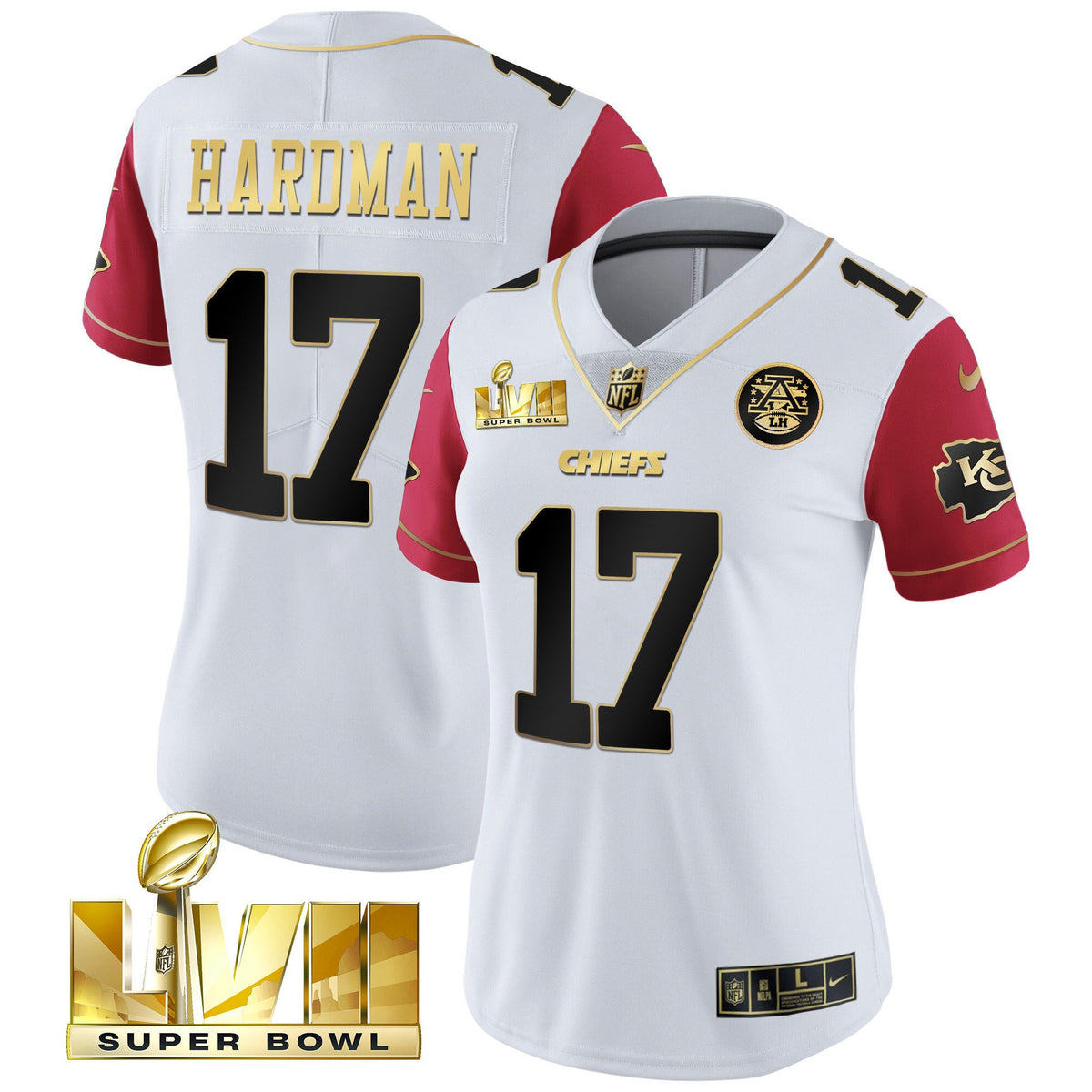 Women's Chiefs Super Bowl Vapor Gold Jersey - All Stitched - Color Sleeve - Mecole Hardman — view 1