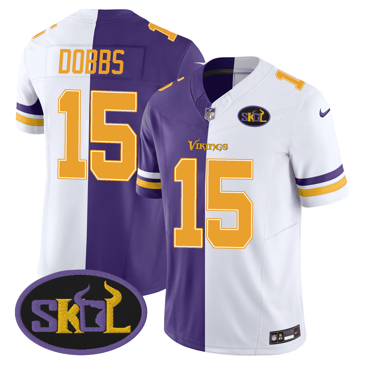 Men's Minnesota Vikings SKOL Patch Purple White Split Jersey - All Stitched - Josh Dobbs - Split — view 1