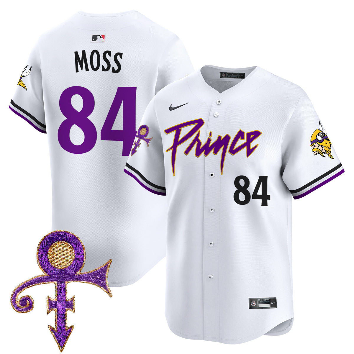 Men's Minnesota Vikings Prince Patch Vapor Premier Limited Jersey - All Stitched - White - Randy Moss — view 1