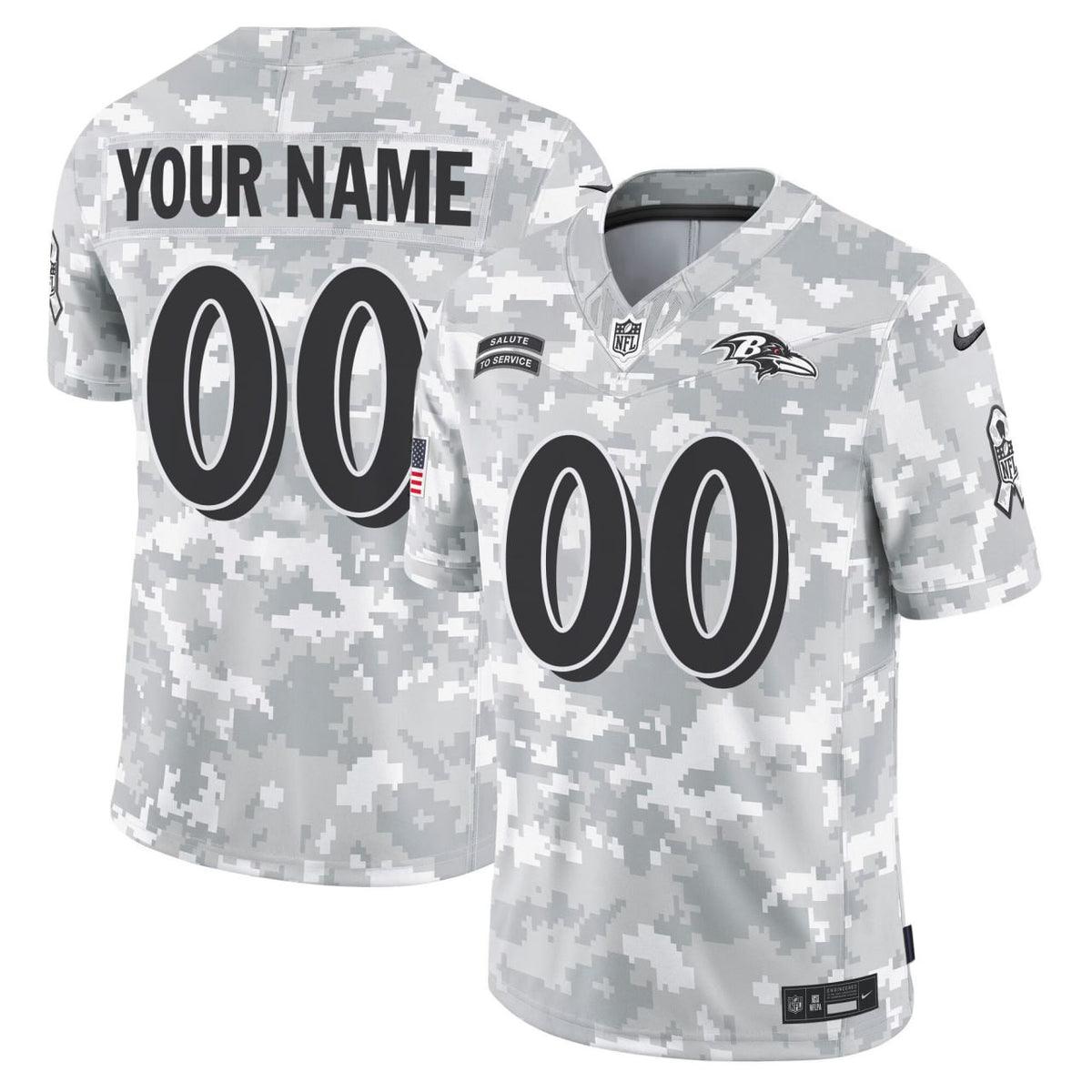 Arctic Camo Baltimore Ravens 2024 Salute to Service Custom Jersey - All Stitched — view 1