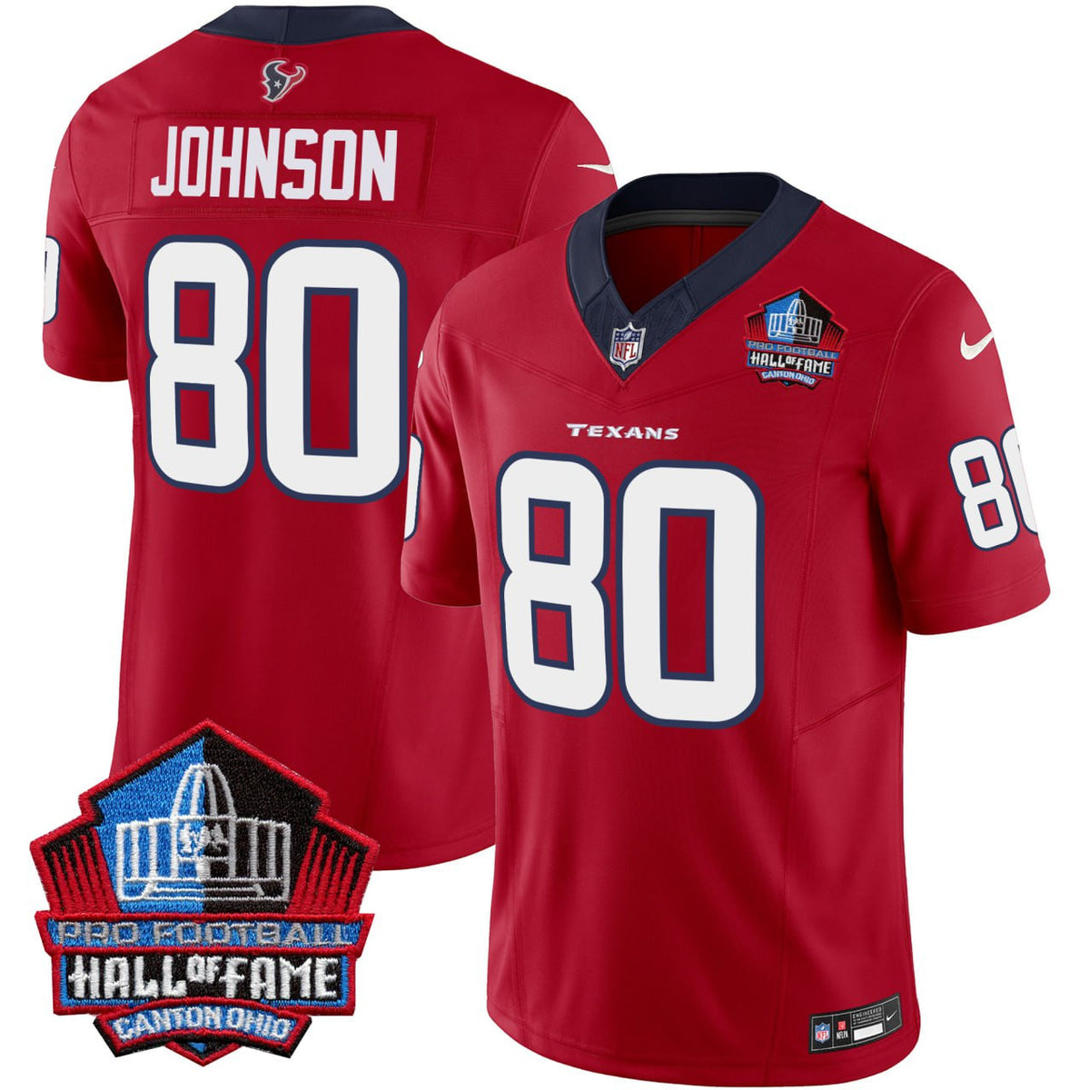 Andre Johnson #80 Houston Texans Hall of Fame Patch Battle Red Jersey - All Stitched - Red — view 1