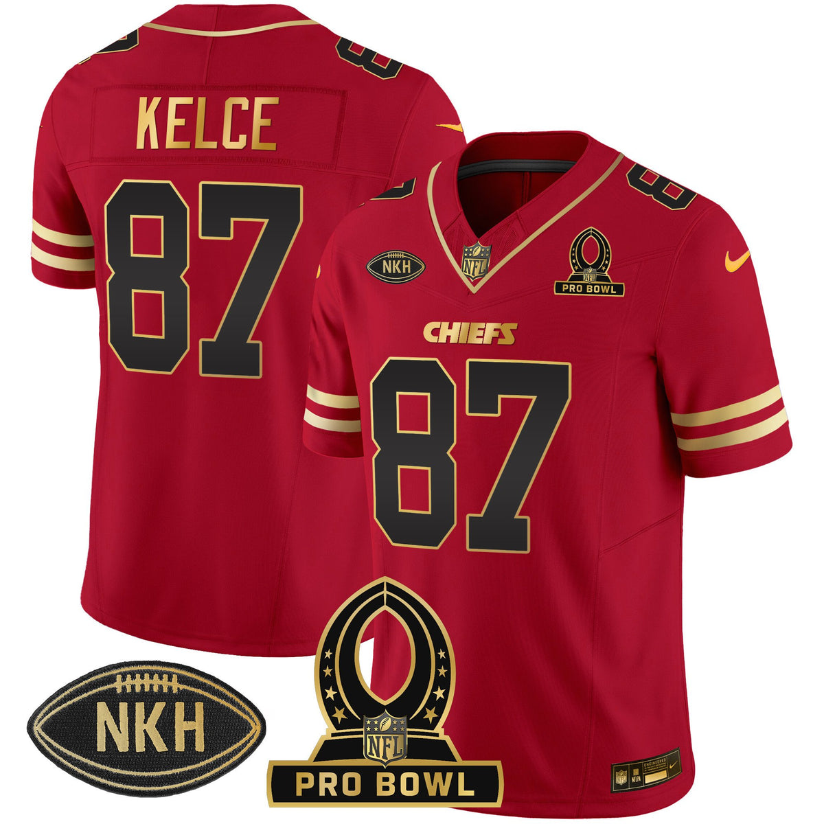 Men's Chiefs 2024 Pro Bowl Patch Vapor Jersey - All Stitched - Black Red - Travis Kelce — view 1