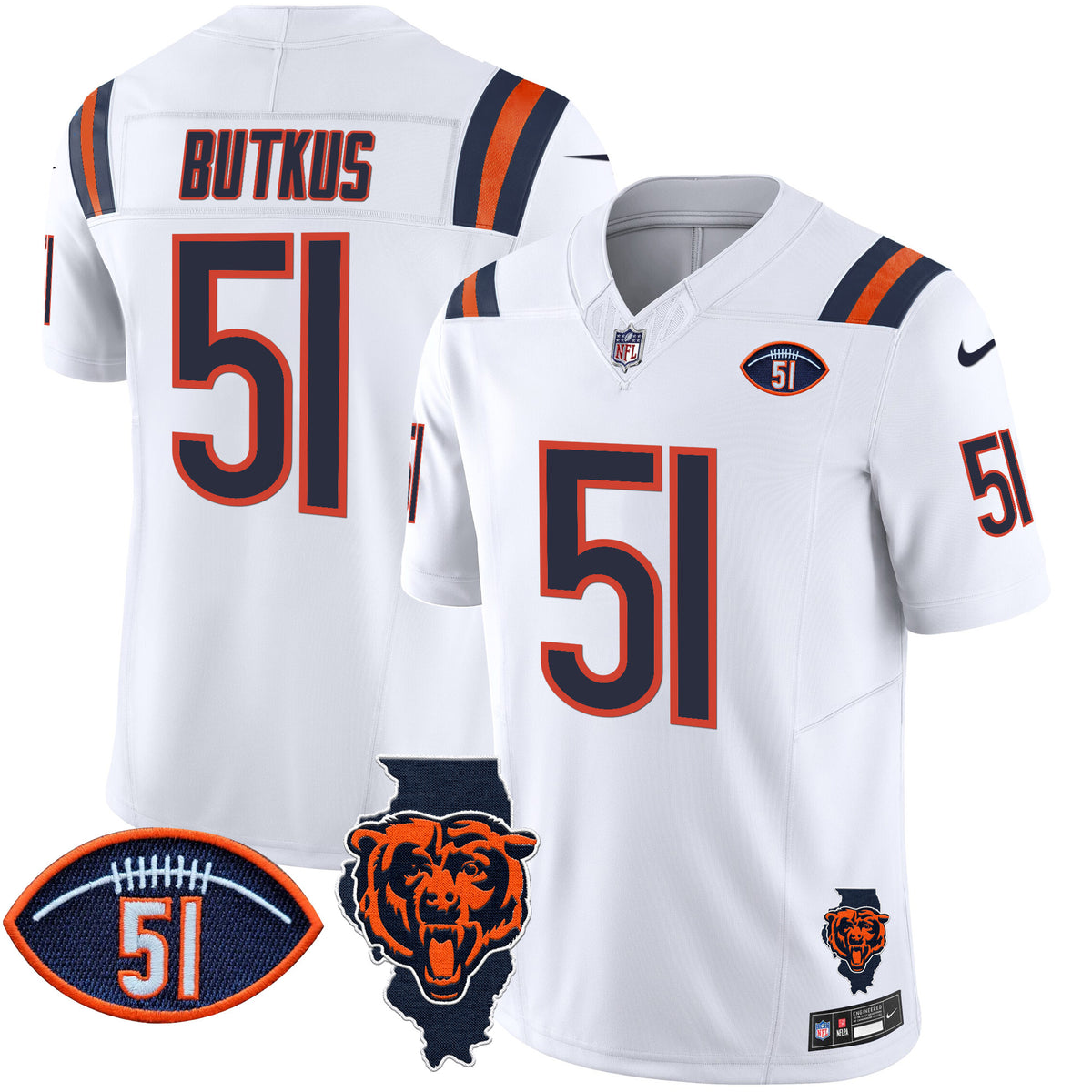 Men's Bears Illinois Patch Vapor Limited Jersey V2 - All Stitched - White - Dick Butkus — view 1