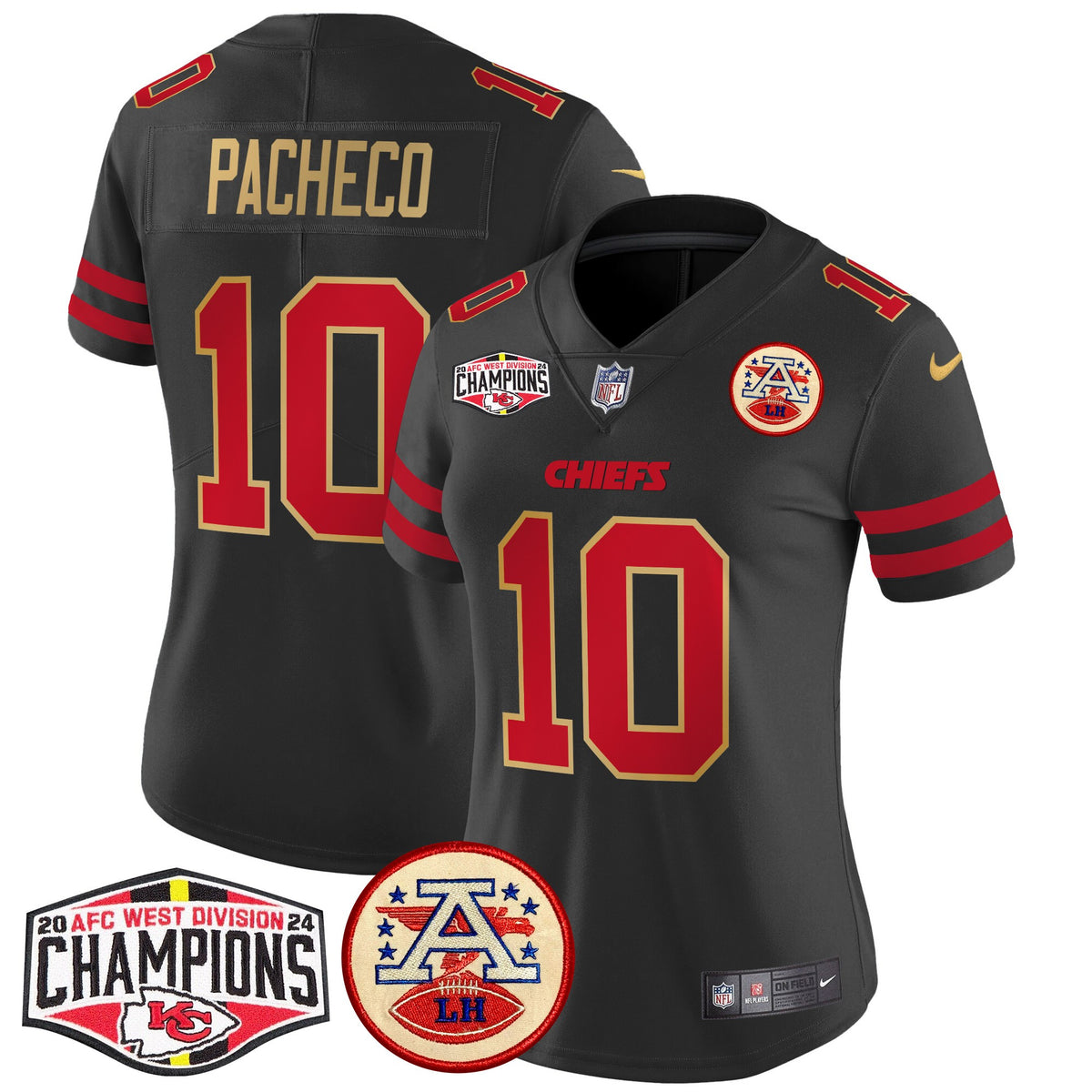 Women's Chiefs 2024 AFC West Division Champions Patch Vapor Limited Jersey - All Stitched - Gold Trim - Isiah Pacheco — view 1