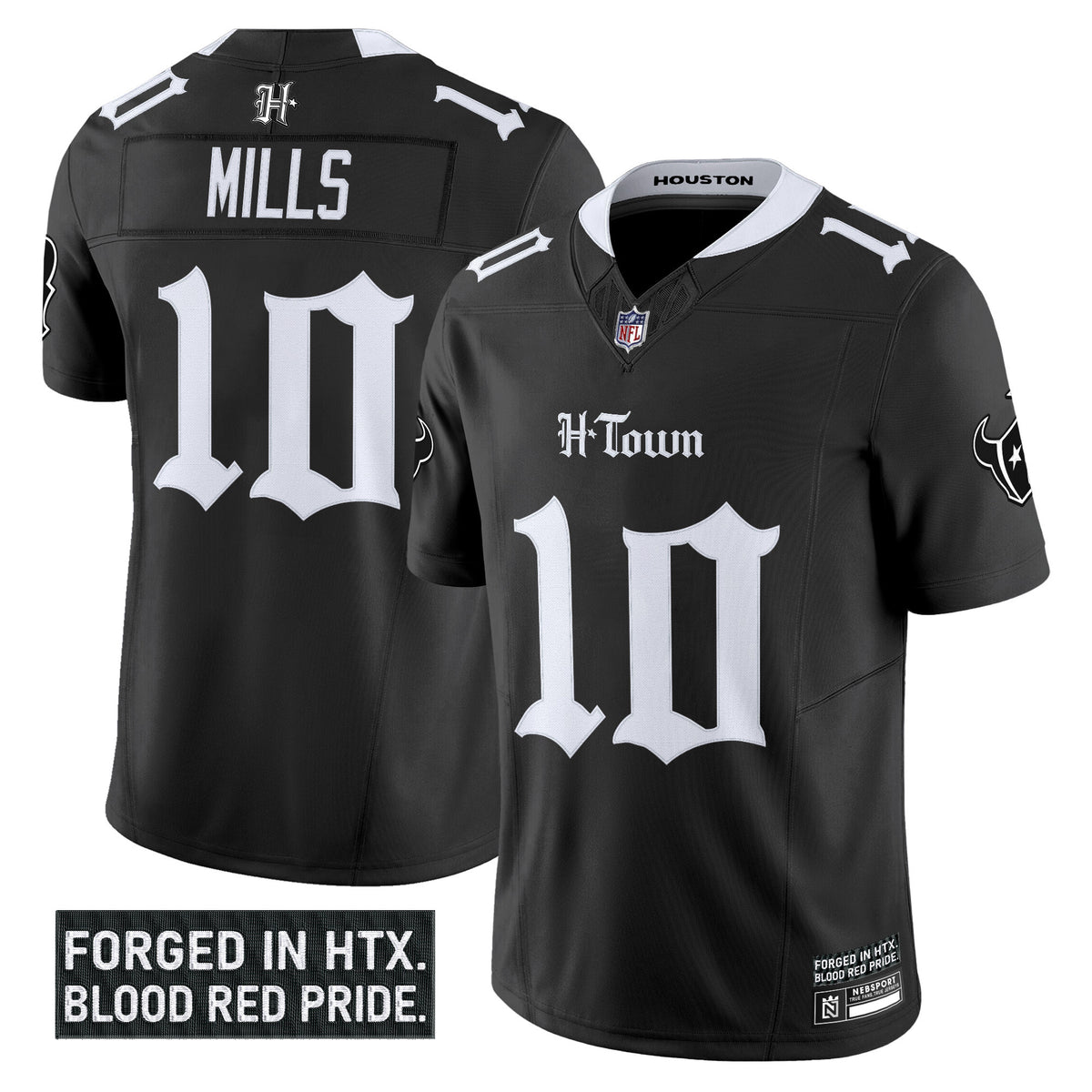 Men's Houston Texans 'Gothic Lone Star Shadows Edition' Vapor Limited Jersey - All Stitched - Black - Davis Mills — view 1