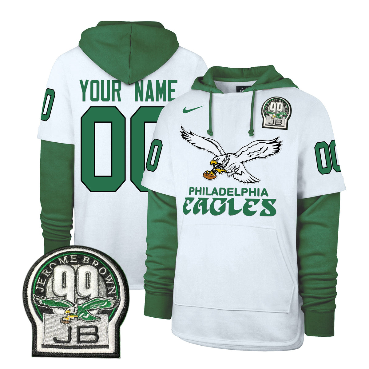 Eagles Kelly Green Custom Shortstop Pullover Hoodie - All Stitched - Kelly White — view 1