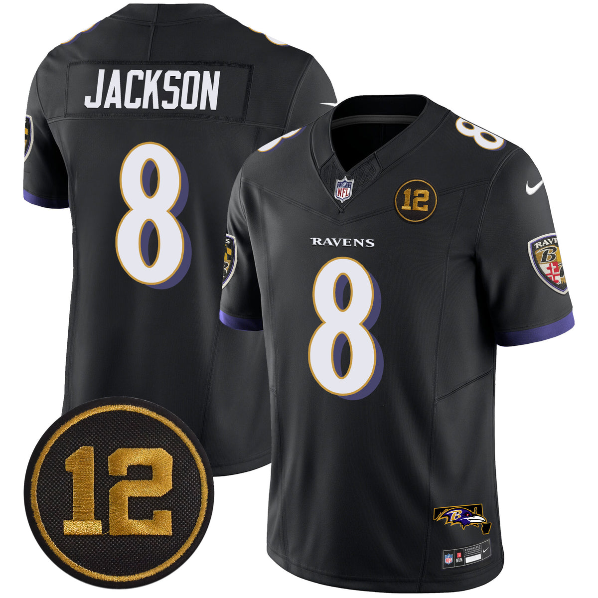 Men's Ravens Jacoby Jones Patch Vapor Limited Jersey - All Stitched - Black - Lamar Jackson — view 1