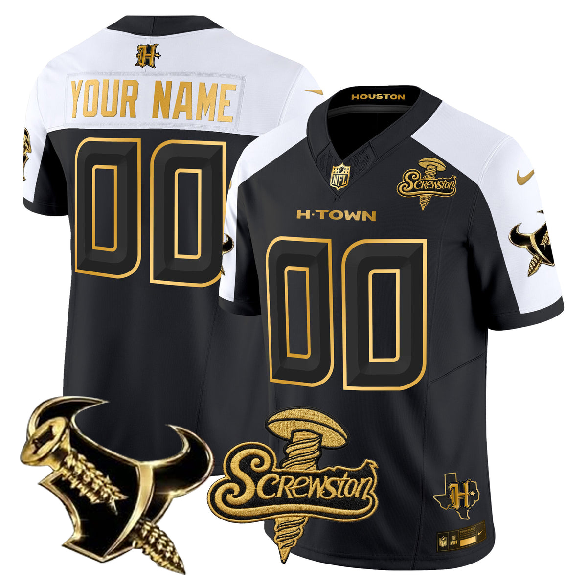 Houston Texans DJ Screw Gold Vapor Limited Custom Jersey - All Stitched - Alternate — view 1