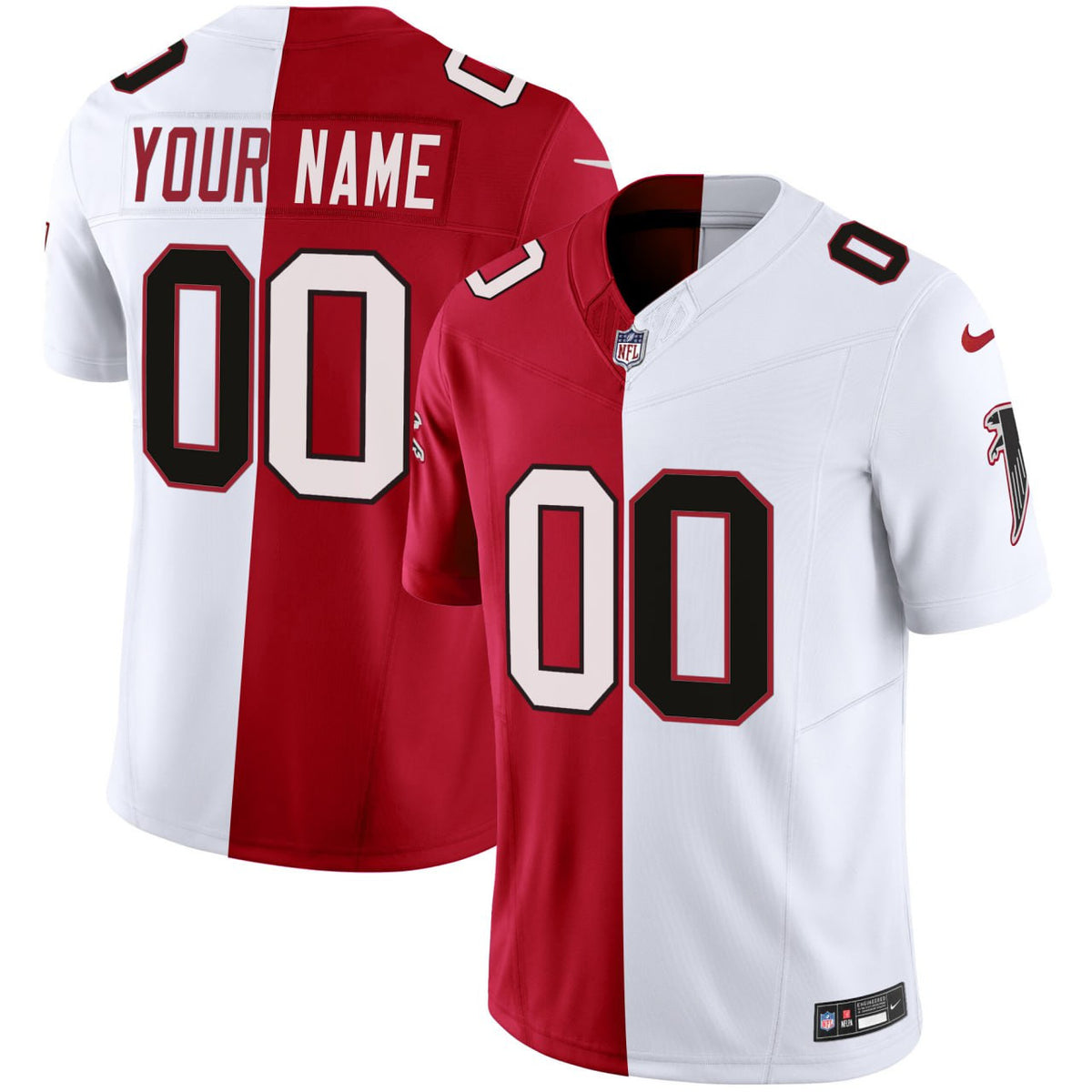Atlanta Falcons Split Red White Custom Jersey - All Stitched - Red White — view 1