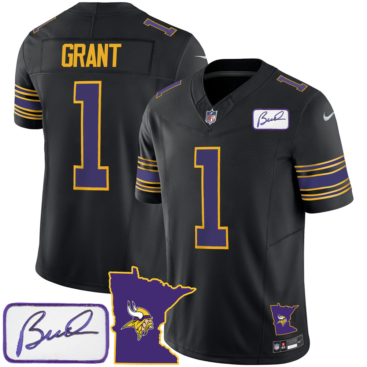 Men's Vikings Bud Grant Patch Classic Limited Jersey V2 - All Stitched - Black - Bud Grant — view 1