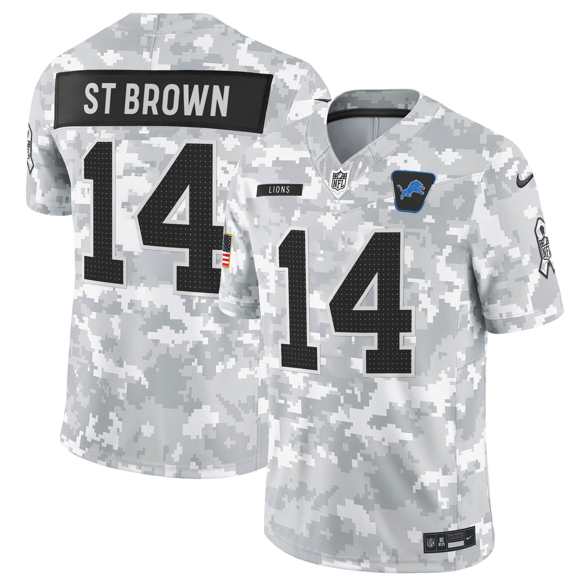 Men's Detroit Lions 2025 Salute to Service Vapor Limited Jersey - All Stitched - Arctic Camo - St. Brown — view 1