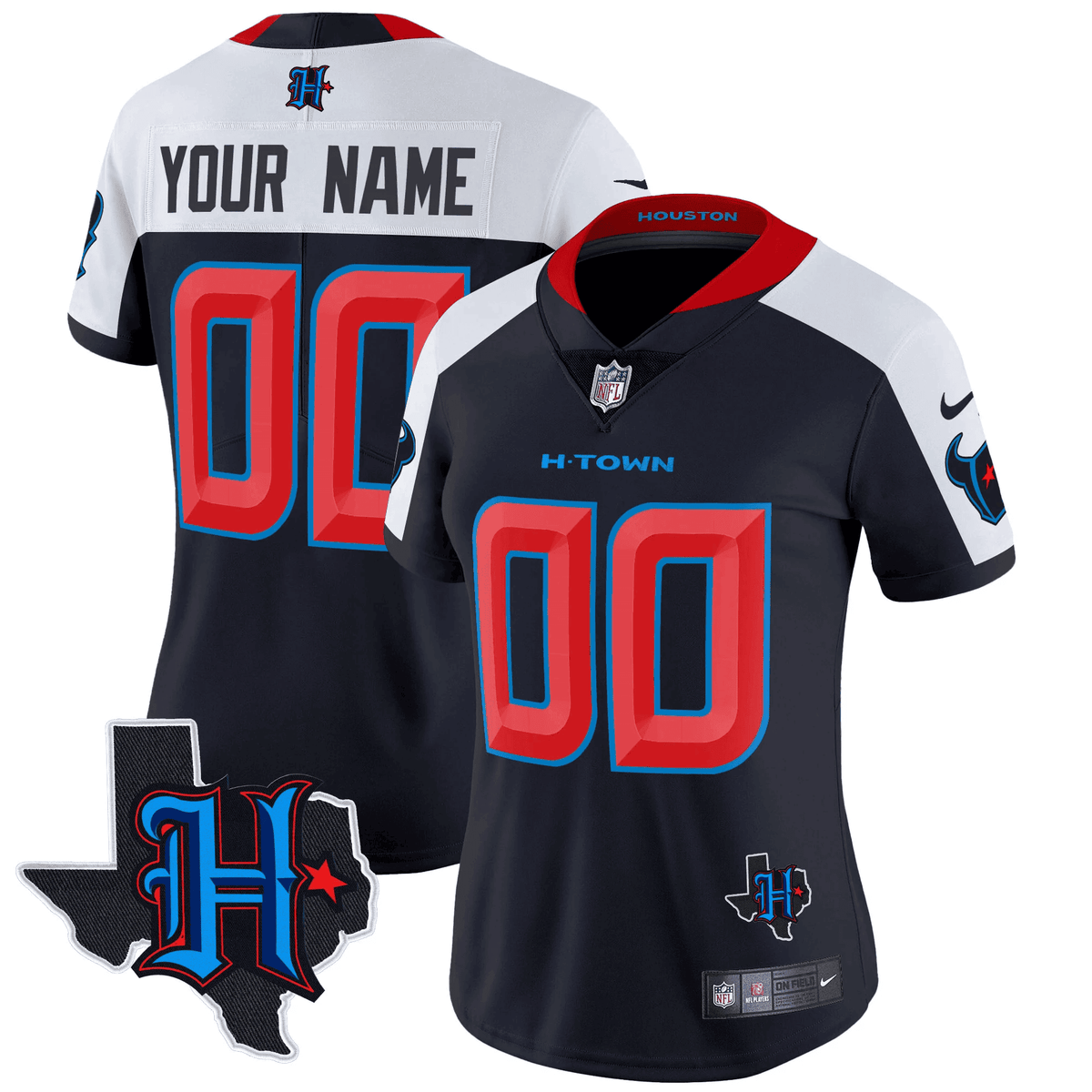 Houston Texans 2024 Texas Patch Vapor Limited Custom Jersey V2 - All Stitched - Navy Alternate — view 1