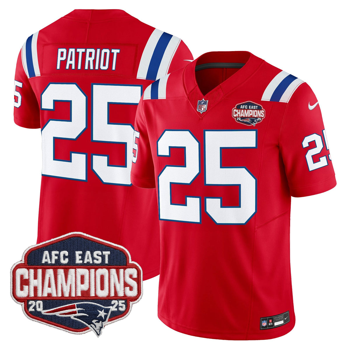 Men's New England Patriots 2025 AFC East Division Champions Vapor Limited Jersey - All Stitched - Red - #25 Patriot — view 1