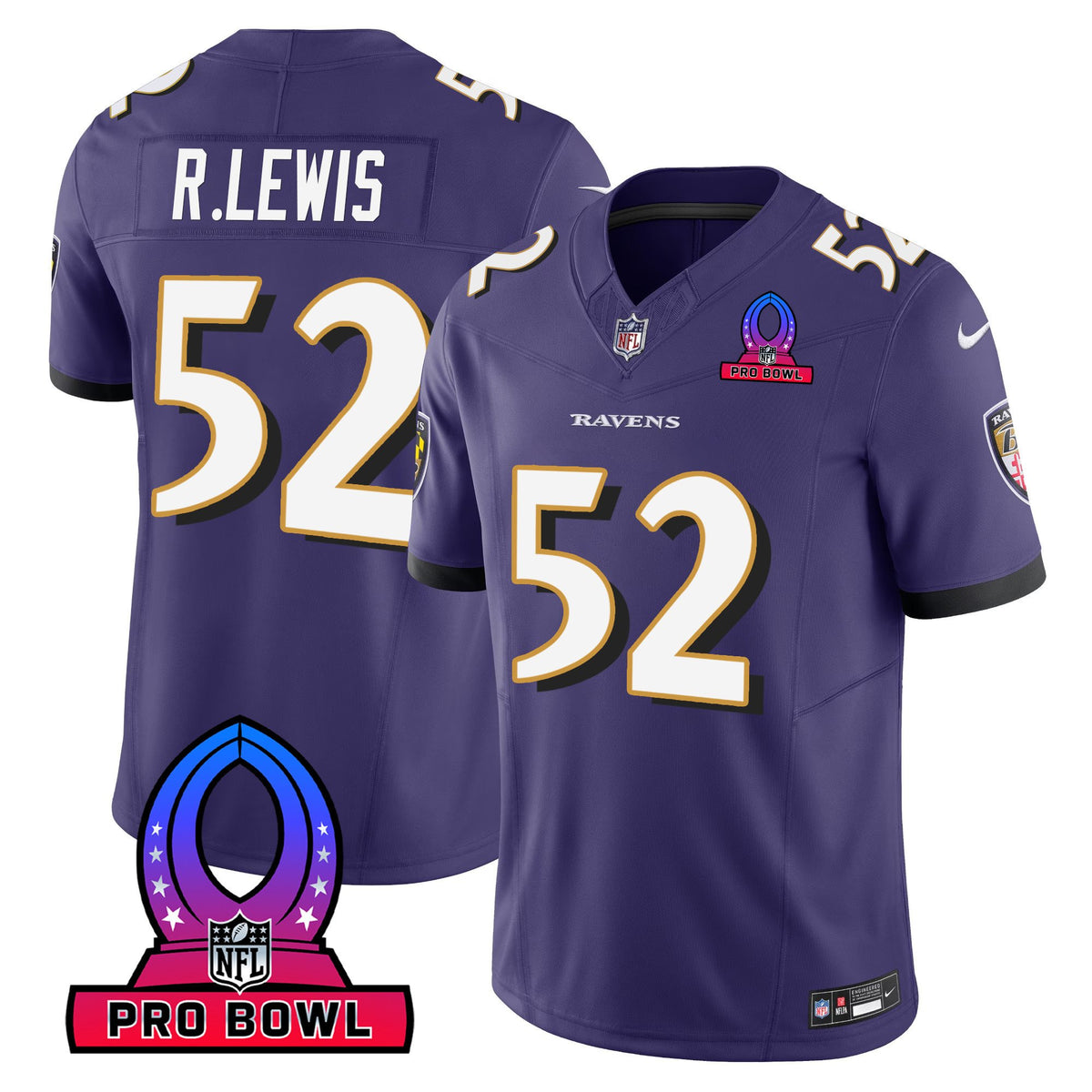 Men's Ravens 2024 Pro Bowl Patch Vapor Jersey - All Stitched - Purple - Ray Lewis — view 1