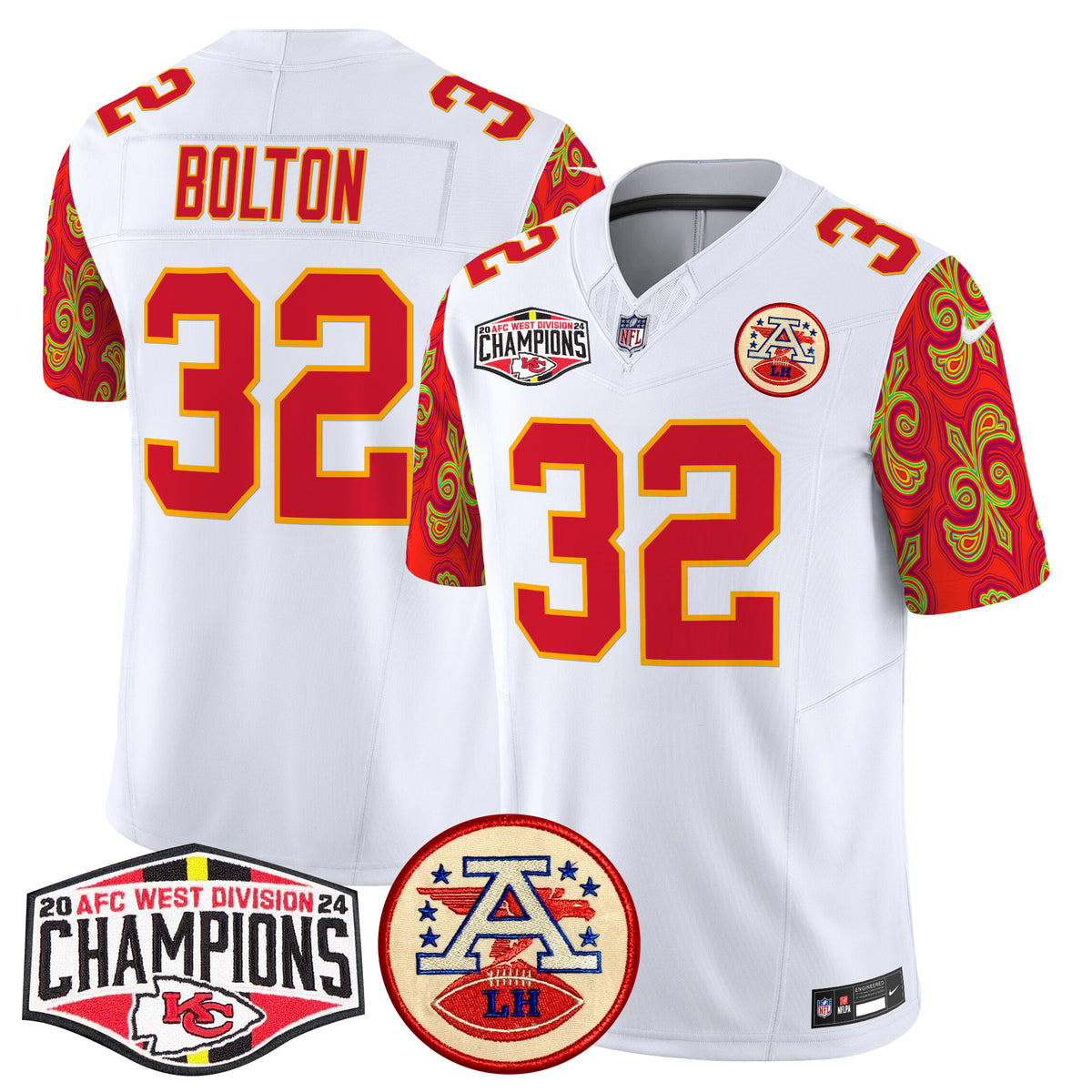 Men's Chiefs Super Bowl LIX Style 2024 AFC West Division Champions Patch Vapor Limited Jersey - All Stitched - White - Nick Bolton — view 1
