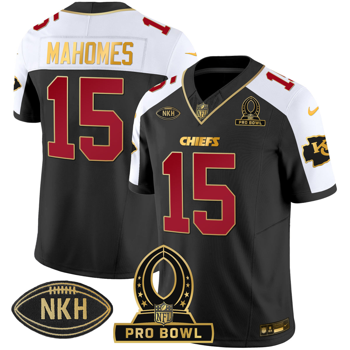 Men's Chiefs 2024 Pro Bowl Patch Vapor Jersey - All Stitched - Black Alternate - Patrick Mahomes — view 1