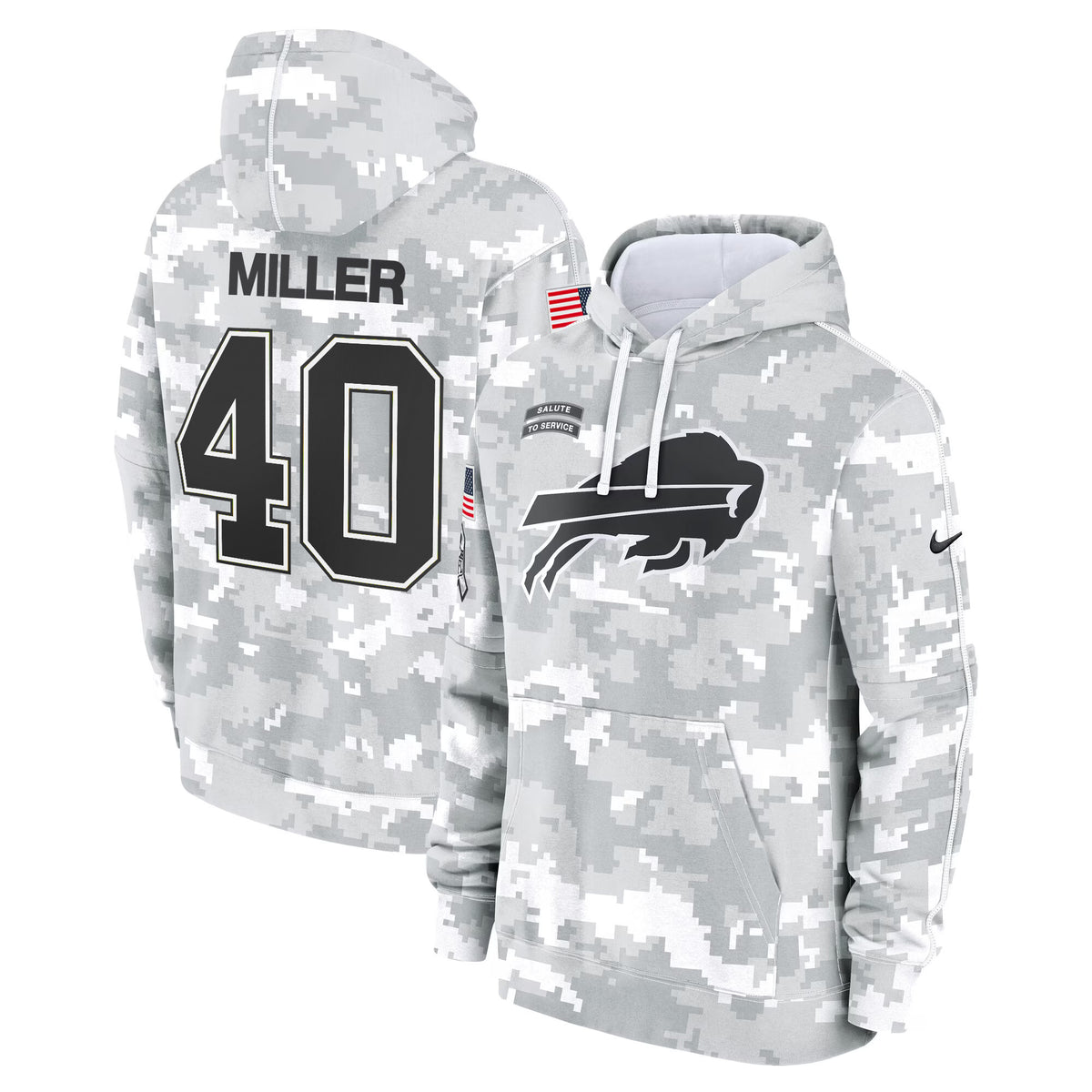 Buffalo Bills 2024 Salute to Service Fleece Pullover Hoodie - All stitched - Von Miller — view 1