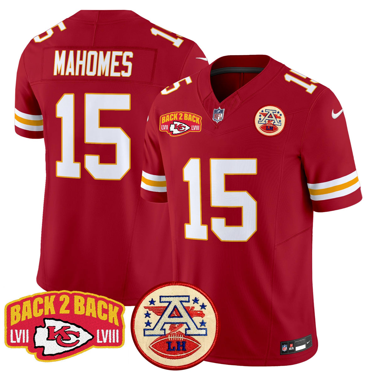 Men's Chiefs Super Back 2 Back Patch Vapor Limited Jersey - All Stitched - Red - Patrick Mahomes — view 1