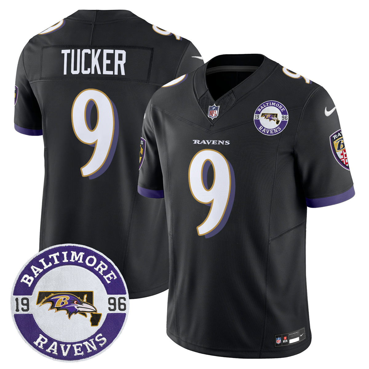 Men's Ravens 2024 Vapor Limited Jersey - Est. 1996 Patch - All Stitched - Black - Justin Tucker — view 1