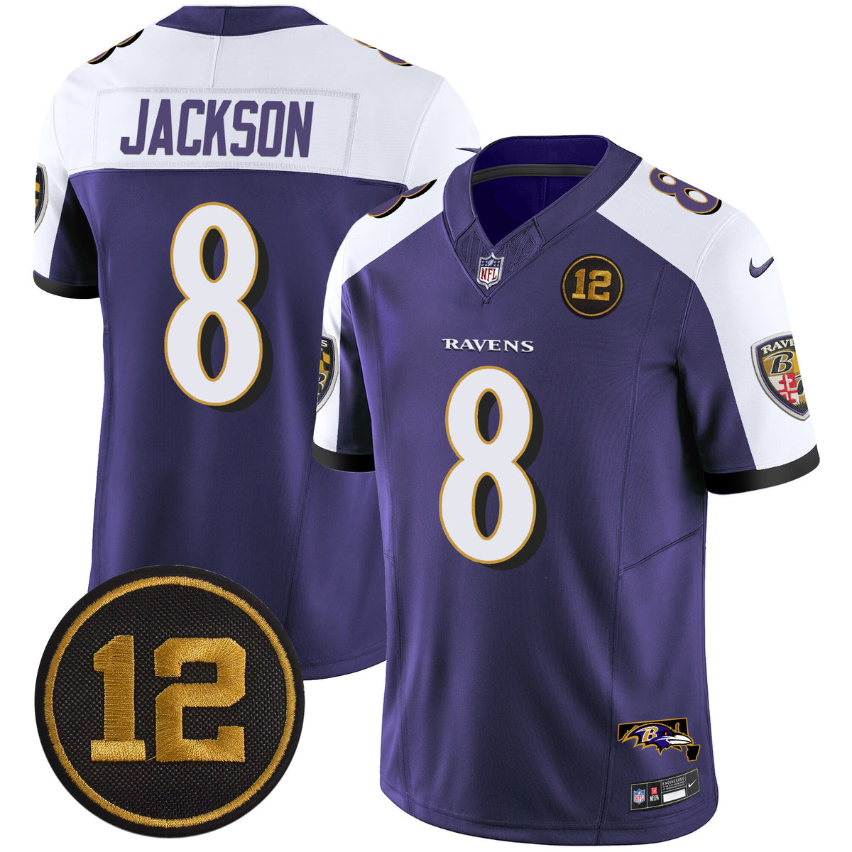 Men's Ravens Jacoby Jones Patch Vapor Limited Jersey - All Stitched - Purple Alternate - Lamar Jackson — view 1