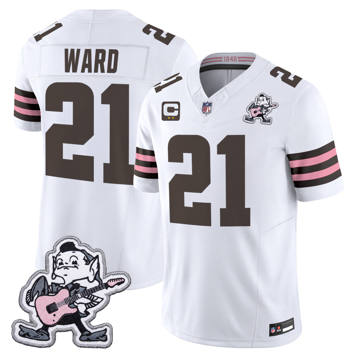 Men's Cleveland Browns MGK Patch Vapor Limited Jersey - All Stitched - White - Denzel Ward — view 1