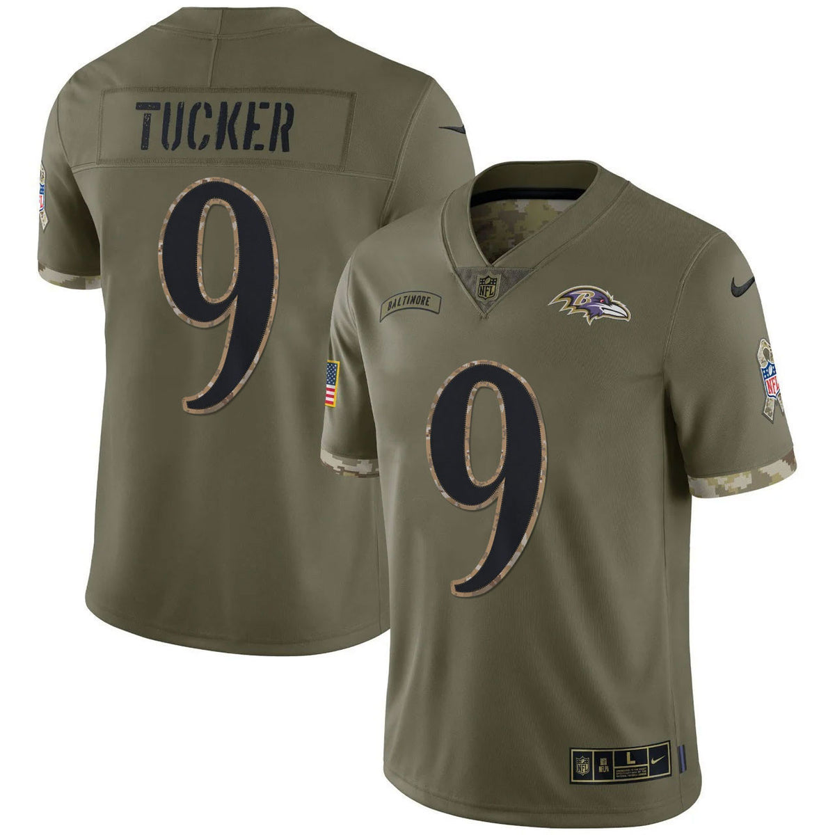 Justin Tucker Baltimore Ravens Olive Salute To Service Jersey - All Stitched — view 1