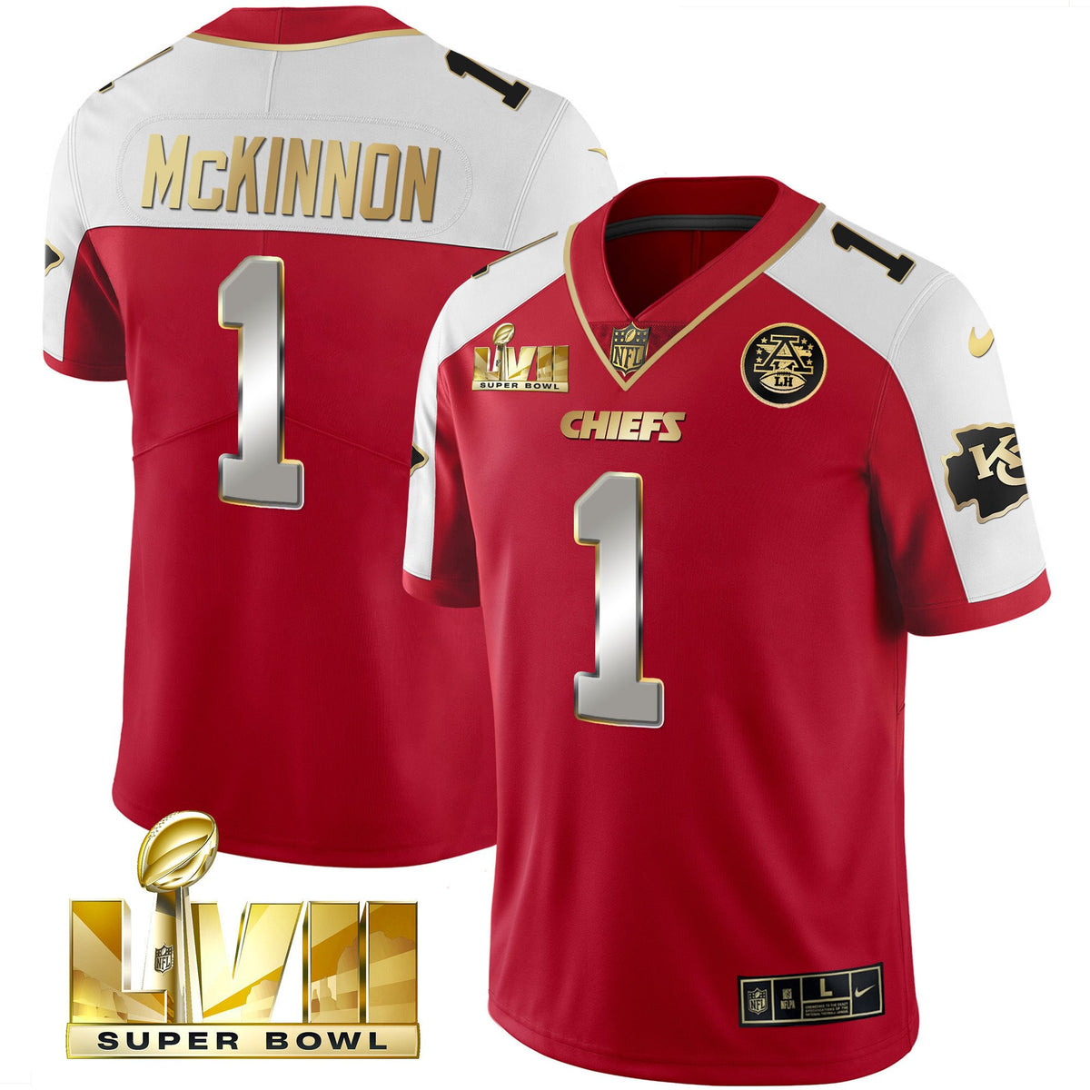 Men's Chiefs Super Bowl LVII Gold Vapor Limited Jersey - All Stitched - Red Alternate - Jerick McKinnon ~8962883 — view 1