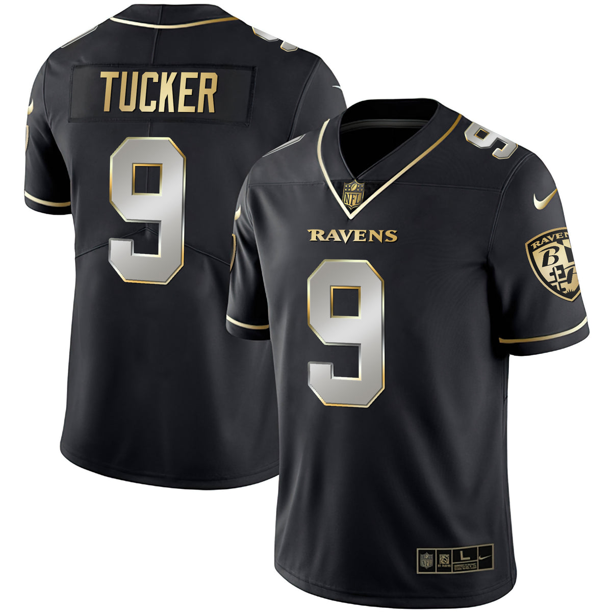 Men's Ravens Gold Vapor Jersey - All Stitched - Black Limited - Justin Tucker — view 1