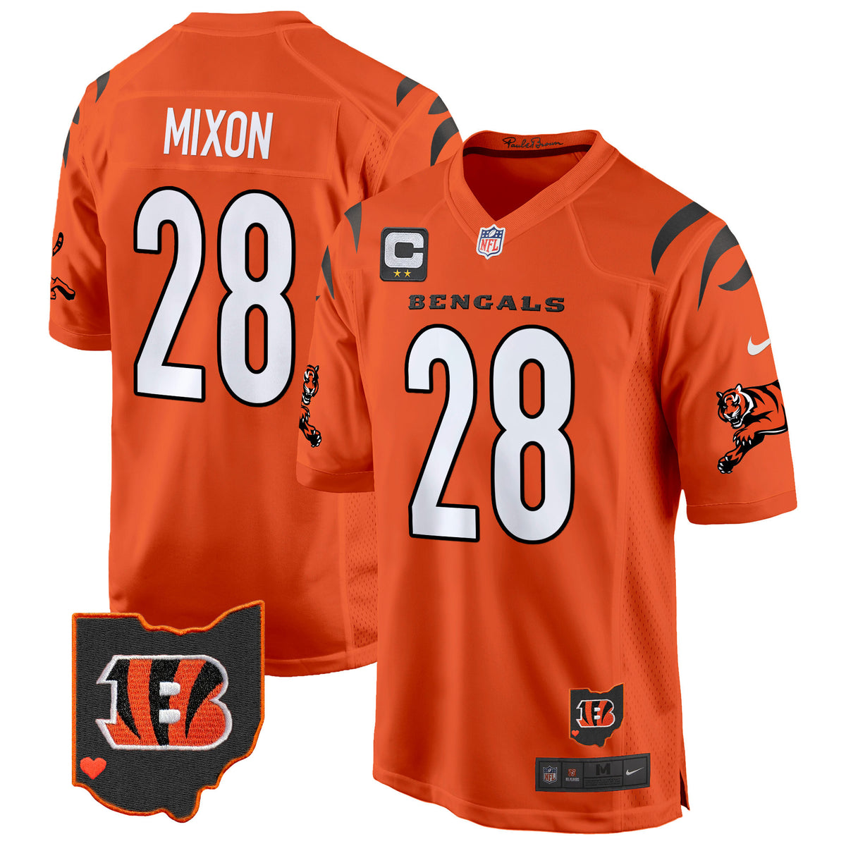 Men's Cincinnati Bengals 2024 Game Jersey - All Stitched - Orange - Joe Mixon — view 1