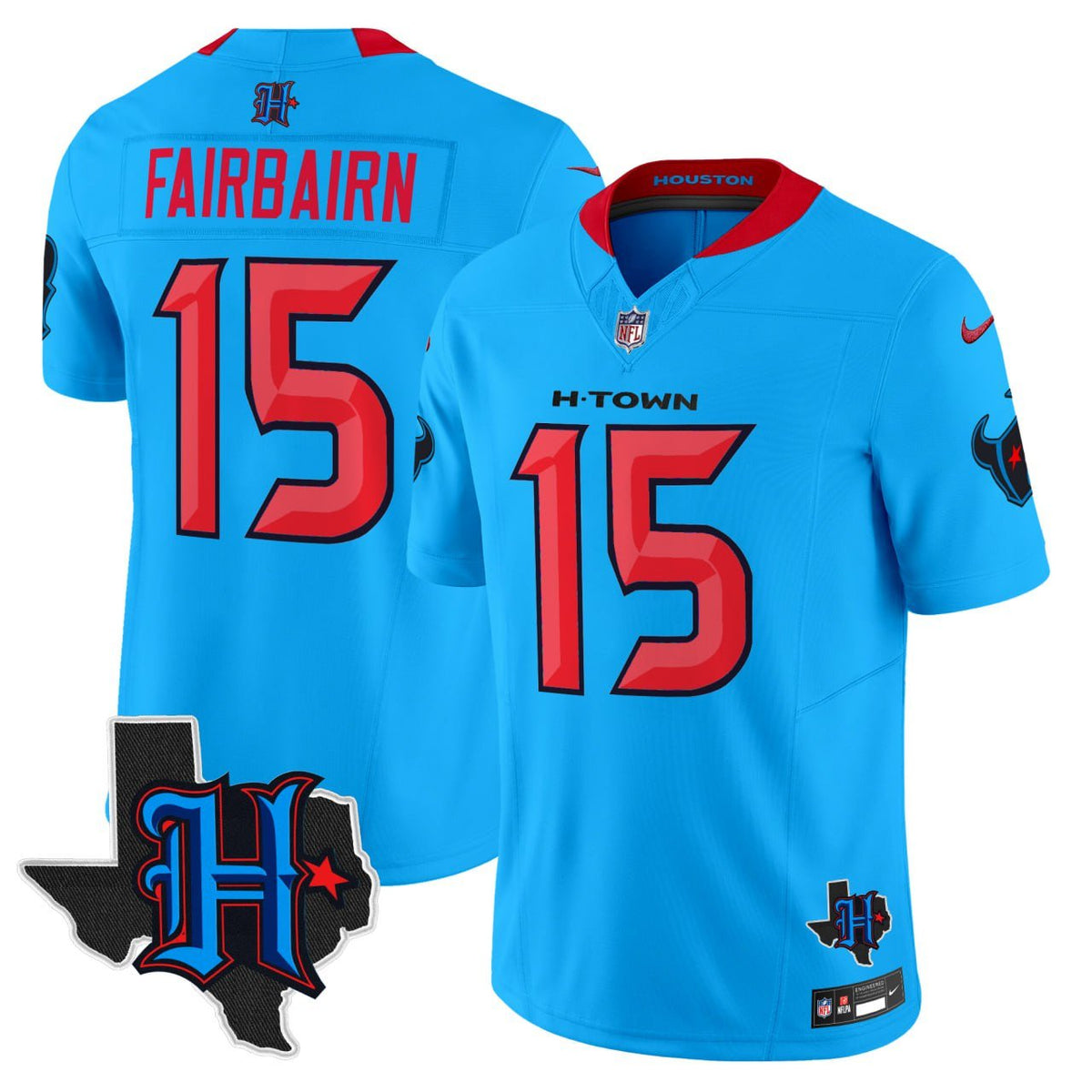 Kaʻimi Fairbairn Houston Texans 2024 Texas Patch Men Jersey - All Stitched - Blue — view 1
