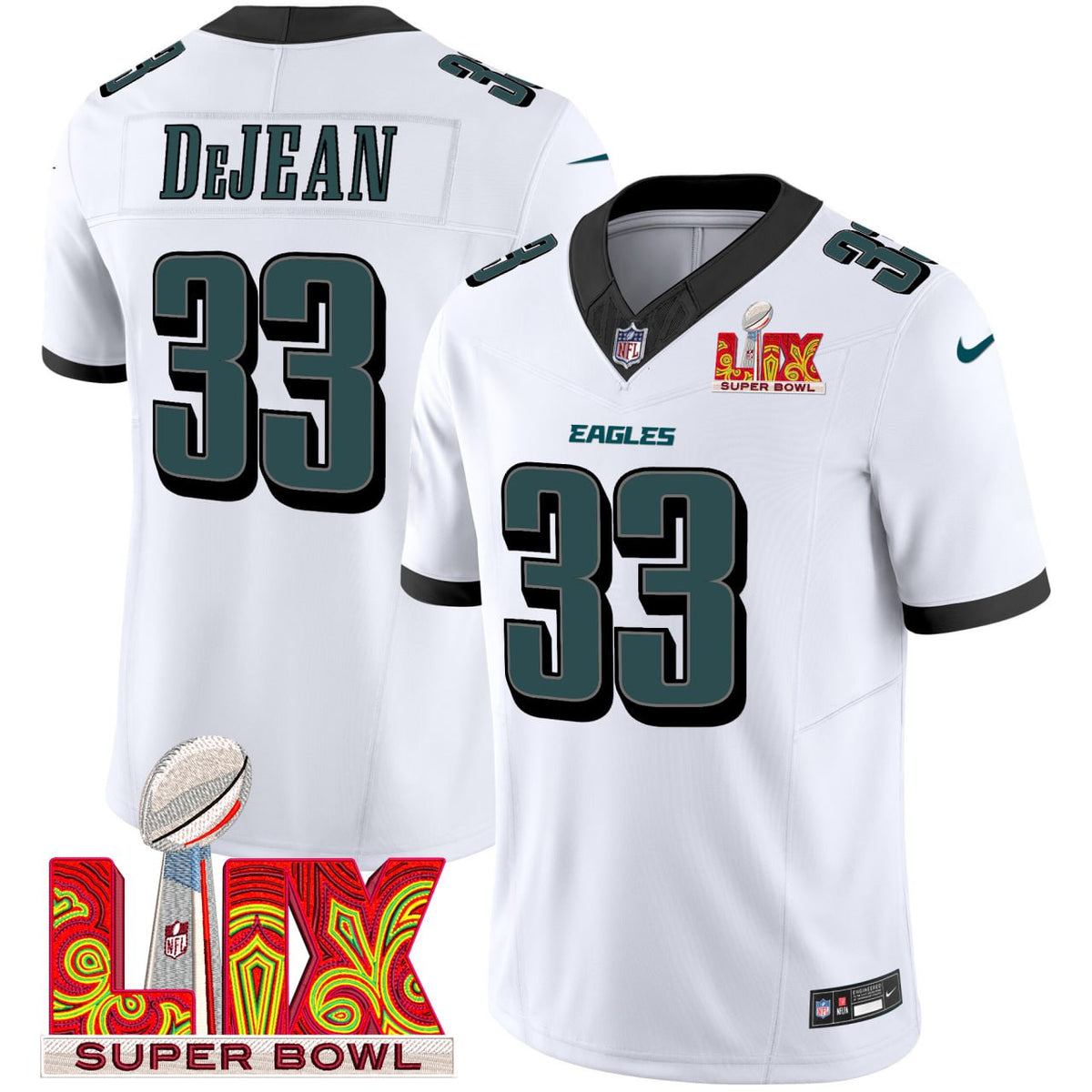 Cooper DeJean Philadelphia Eagles Super Bowl LIX Jersey - All Stitched - White — view 1