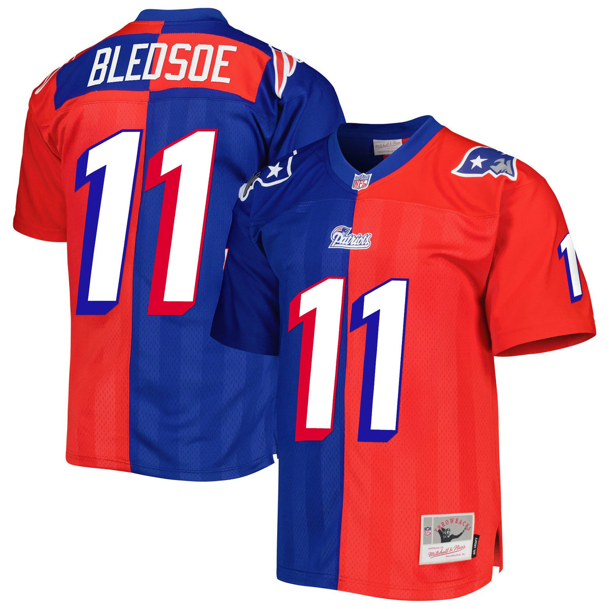 Men's New England Patriots Throwback Player Jersey - All Stitched - Split - Drew Bledsoe — view 1