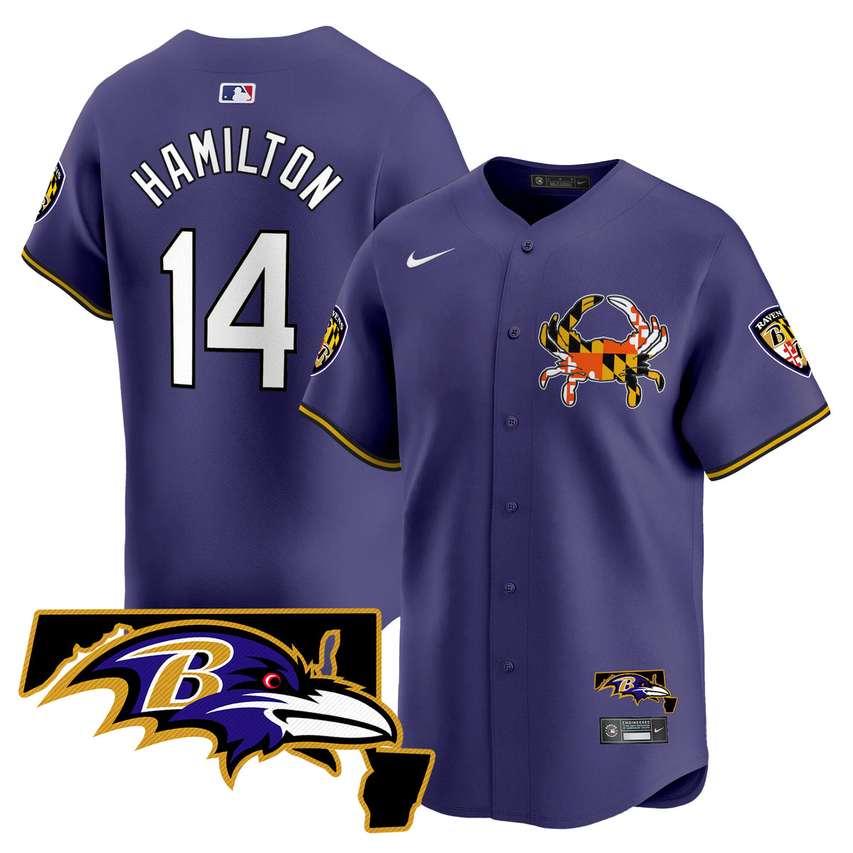 Men's Baltimore Ravens 2024 Vapor Premier Baseball Jersey V2 - All Stitched - Purple - Kyle Hamilton — view 1