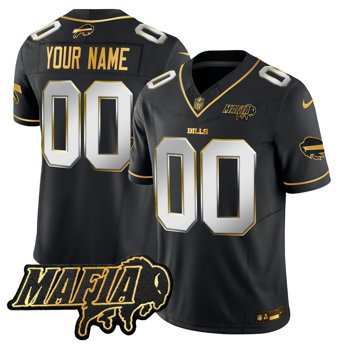 Buffalo Bills 2025 Bills Mafia Patch Gold Vapor Limited Custom Jersey - All Stitched - Black Limited — view 1