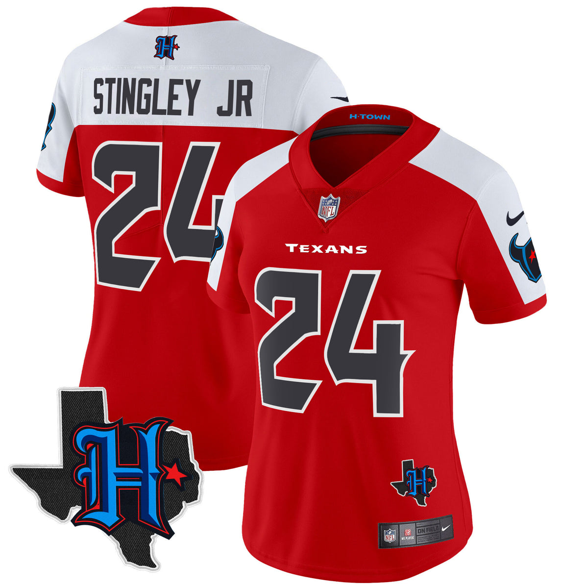 Women's Houston Texans 2024 Texas Patch Vapor Limited Jersey - All Stitched - Red Alternate - Derek Stingley Jr — view 1