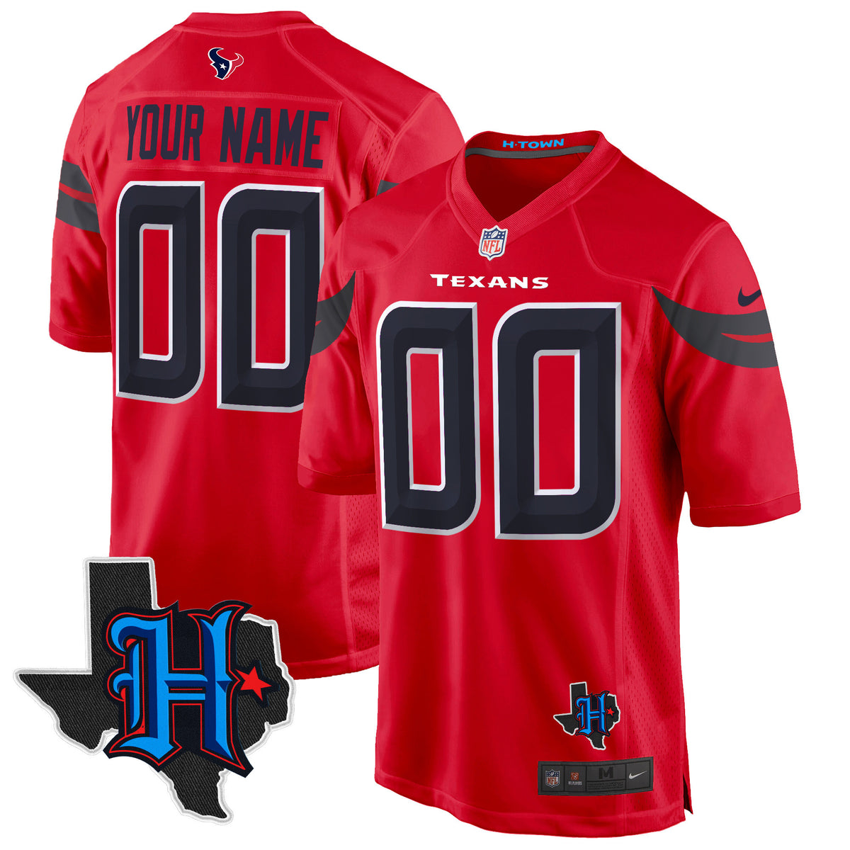 Houston Texans 2024 Texas Patch Game Custom Jersey - All Stitched - Red — view 1
