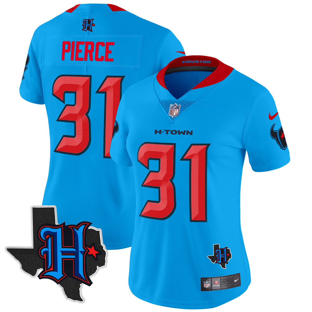 Women's Houston Texans 2024 Texas Patch Vapor Limited Jersey V2 - All Stitched - Blue - Dameon Pierce — view 1