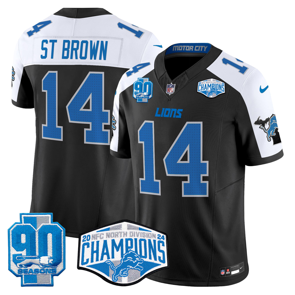 Men's Detroit Lions 2024 NFC North Division Champions Patch Vapor Limited Jersey - All Stitched - Black Alternate - St. Brown — view 1