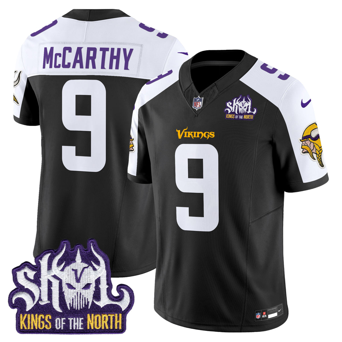 Men's Minnesota Vikings Kings Of The North Patch Vapor Limited Jersey - All Stitched - Black Alternate - J.J. McCarthy — view 1