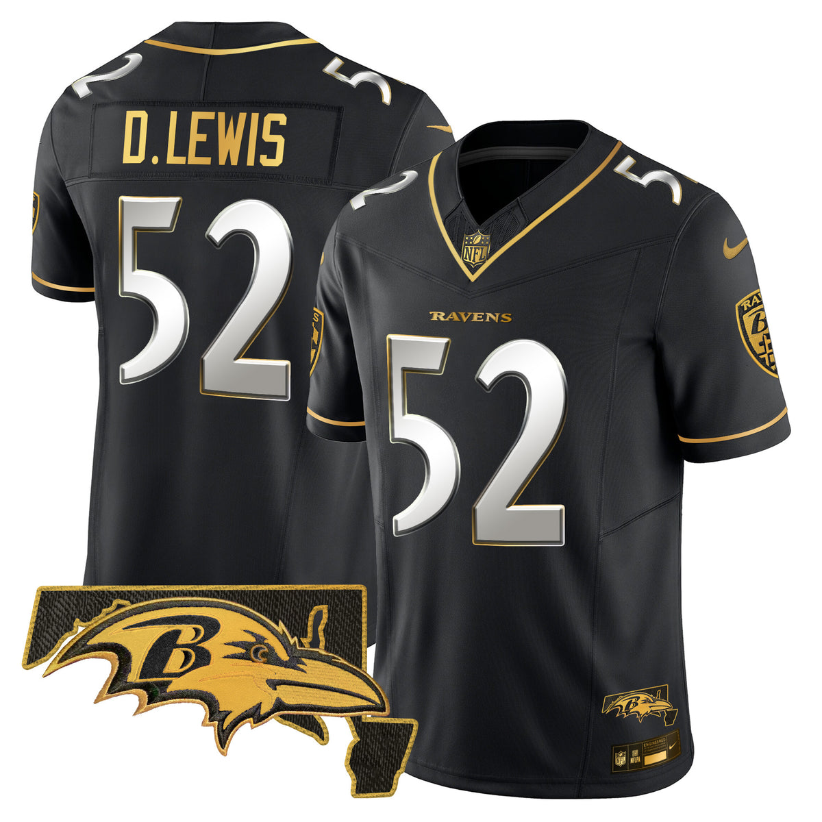 Men's Ravens 2024 Gold Vapor Limited Jersey - All Stitched - Black Limited - Ray Lewis — view 1