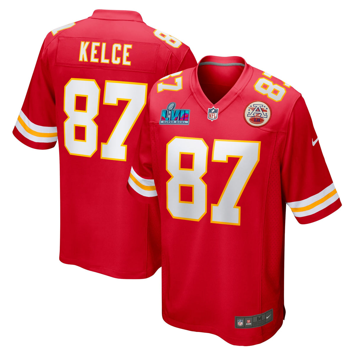 Chiefs Super Bowl LVII Patch Game Jersey Red - All Stitched - Travis Kelce — view 1