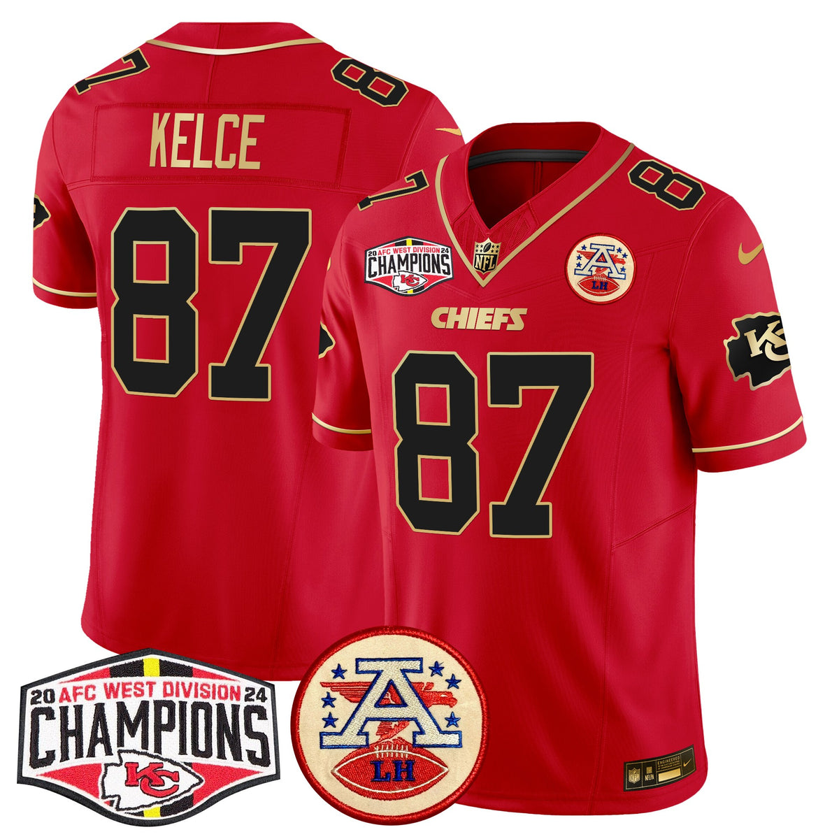 Men's Chiefs 2024 AFC West Division Champions Patch Vapor Limited Jersey - All Stitched - Red Special - Travis Kelce — view 1