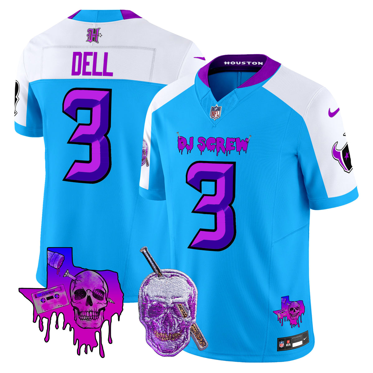Men's Houston Texans DJ Screw Vapor Limited Jersey - All Stitched - Blue Alternate - Tank Dell — view 1