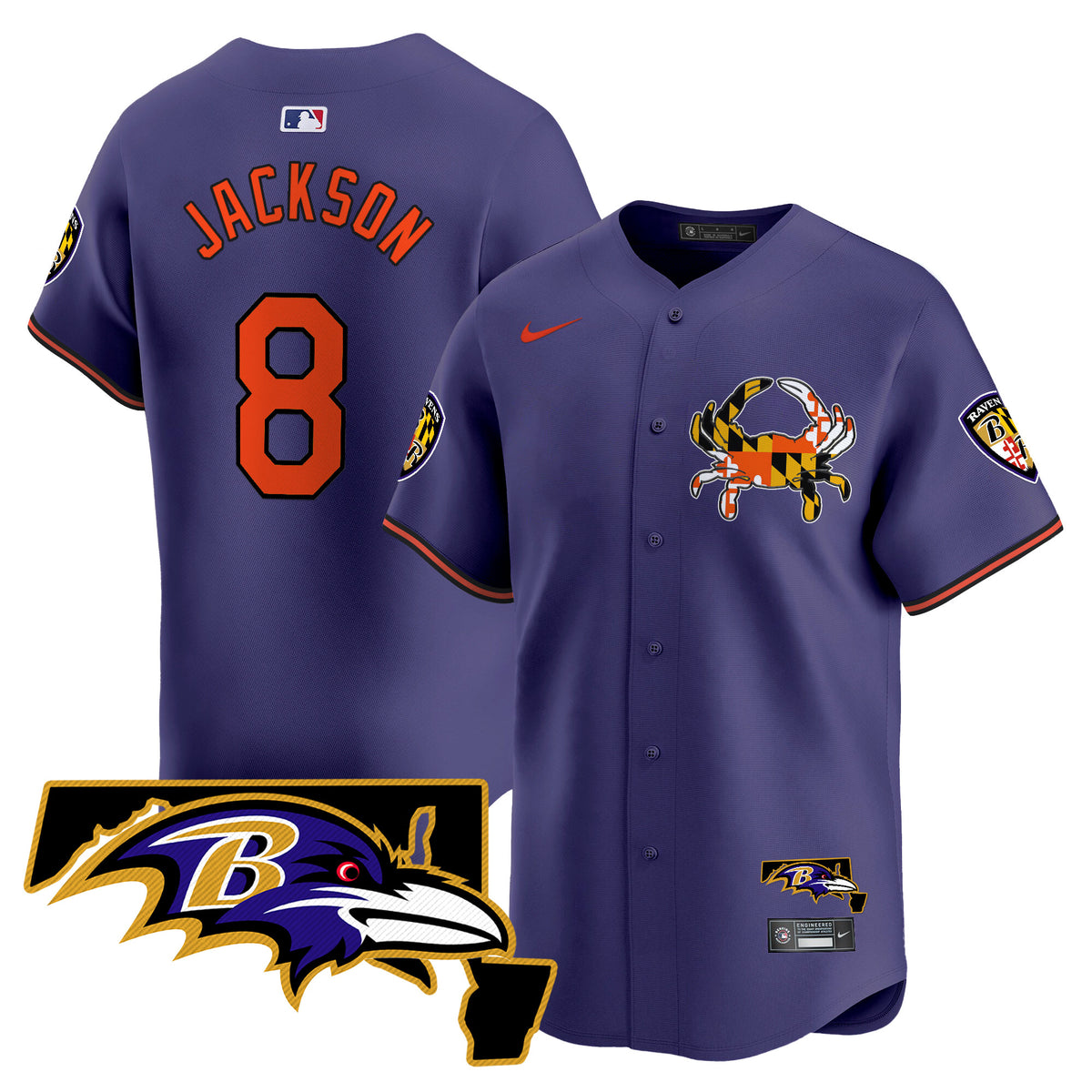 Men's Baltimore Ravens 2024 Vapor Premier Baseball Jersey - All Stitched - Purple - Lamar Jackson — view 1